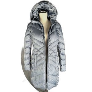 Kenneth Cole womans midi puffer coat down/duck feathers front pockets hood S/CH